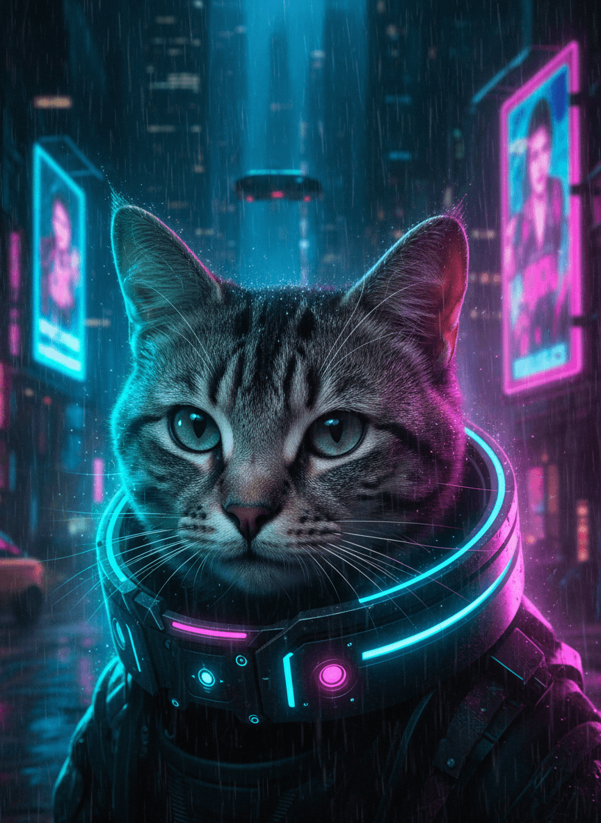 Tabby cat, Cyberpunk style