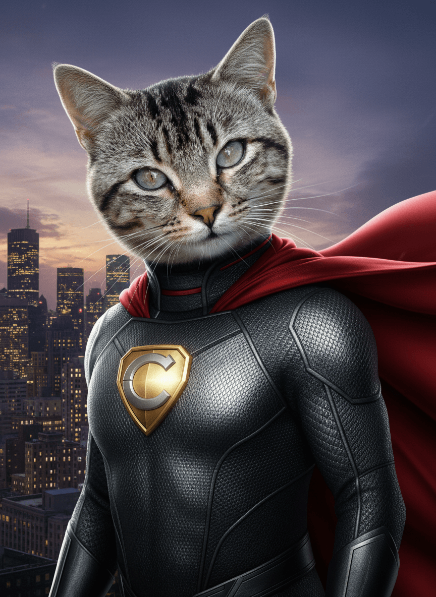 Tabby cat, Superhero style