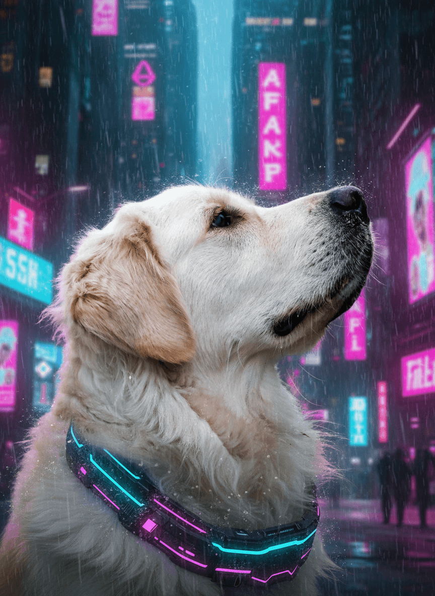 Golden retriever, Cyberpunk style