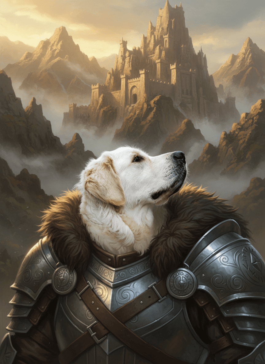 Golden retriever, Fantasy Warrior style