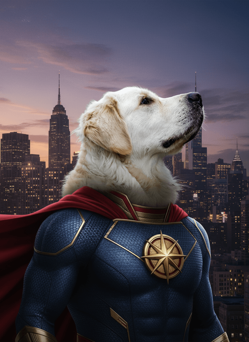 Golden retriever, Superhero style
